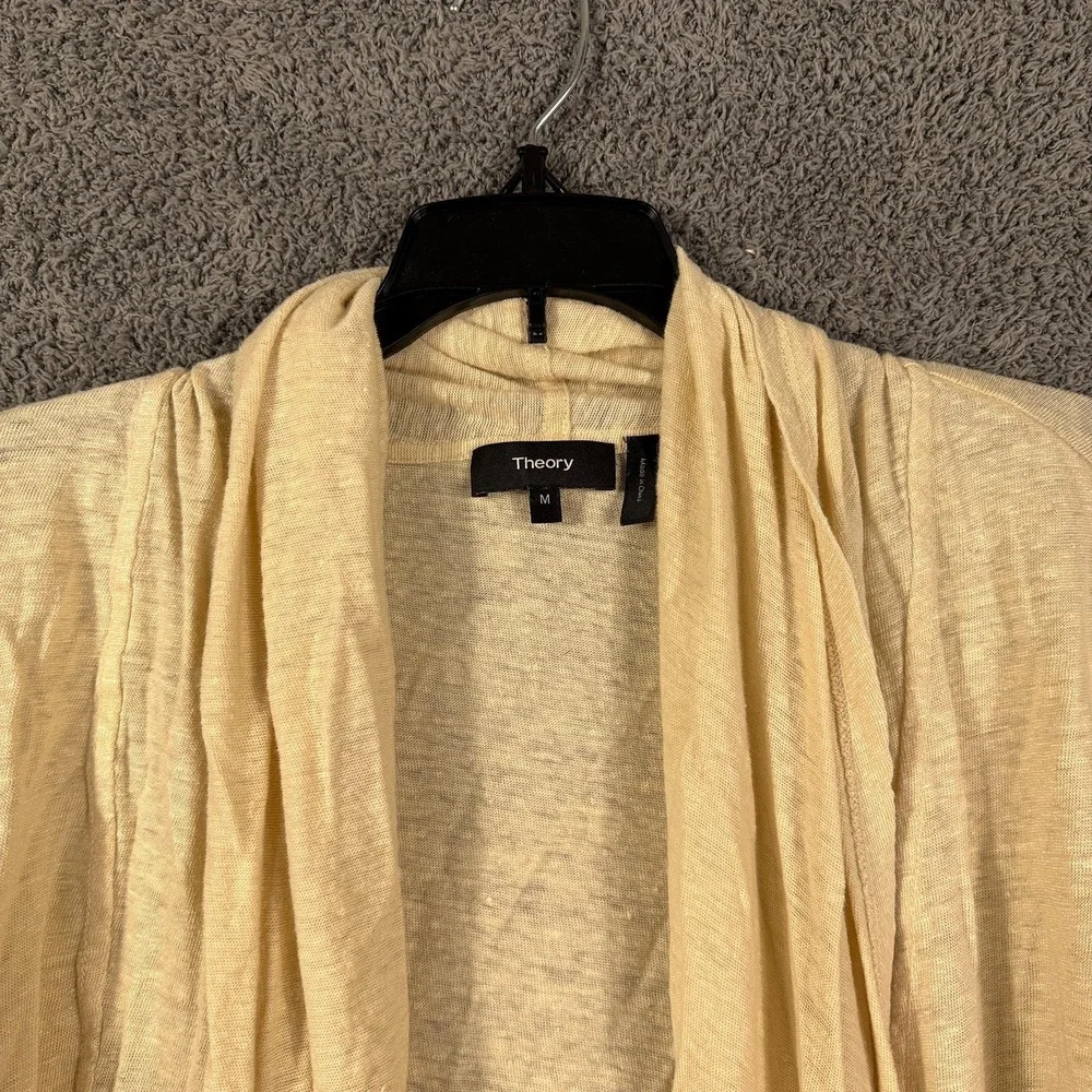 Theory Cardigan Sweater Womens Medium Beige Liene Long Open Minimal Quiet Luxury